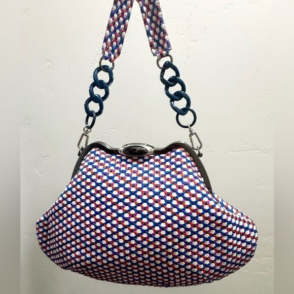 Original design! Unique Handmade Woven Lambskin Custom Metal Frame Boho Handbag - Picture 10 of 16